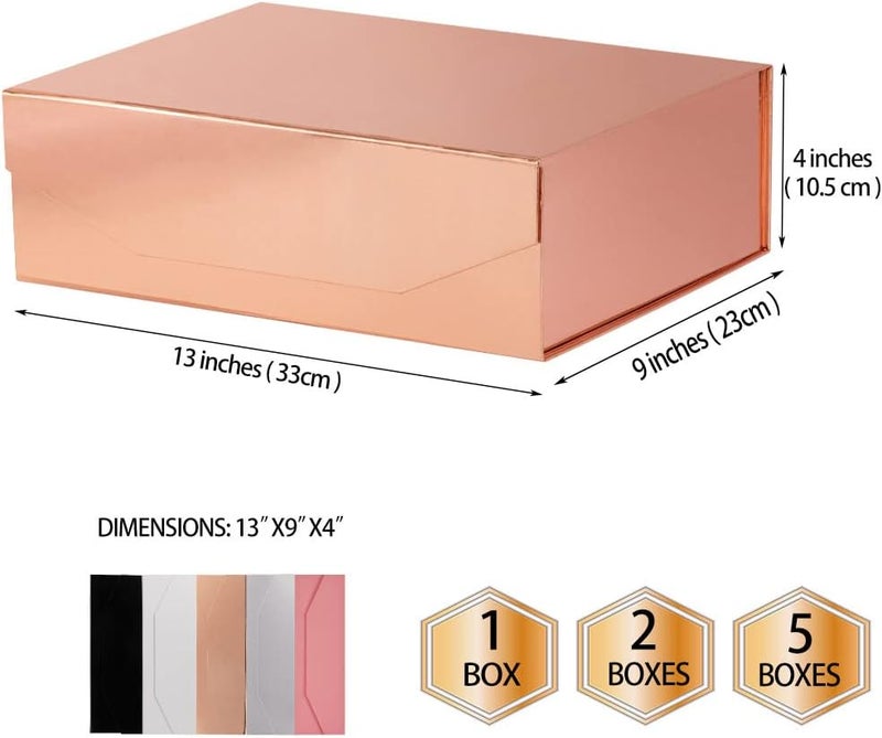 PACKGILO 1Pcs 13x9x4 Inches Rose Gold Gift Boxes with Lids for Presents Magnetic gift box large Gift Box for Bridesmaid Proposal，Groomsman (Glossy Rose Gold) - Image 4